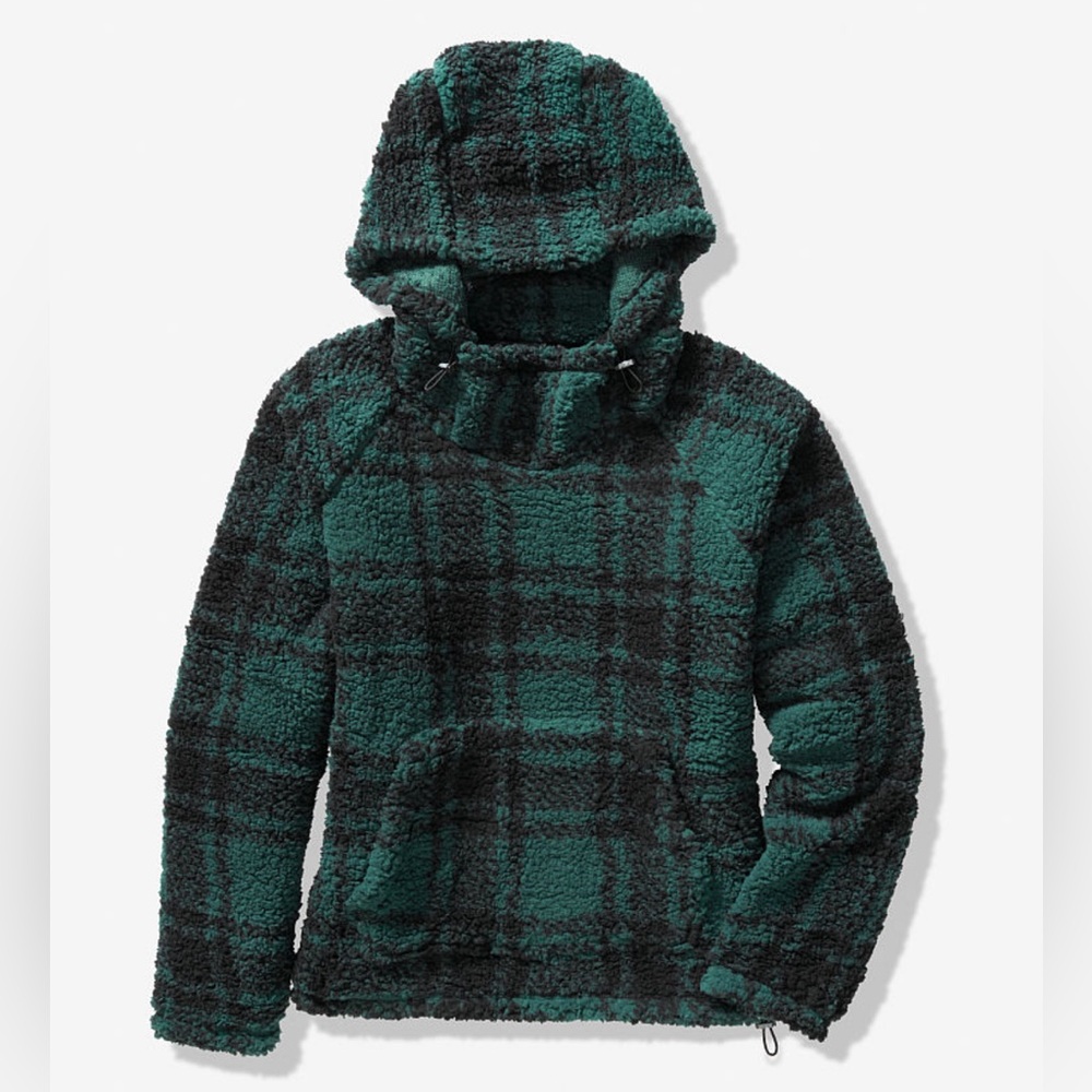 PINK Victoria’s Secret Green Plaid Sherpa Funnel Neck Pullover